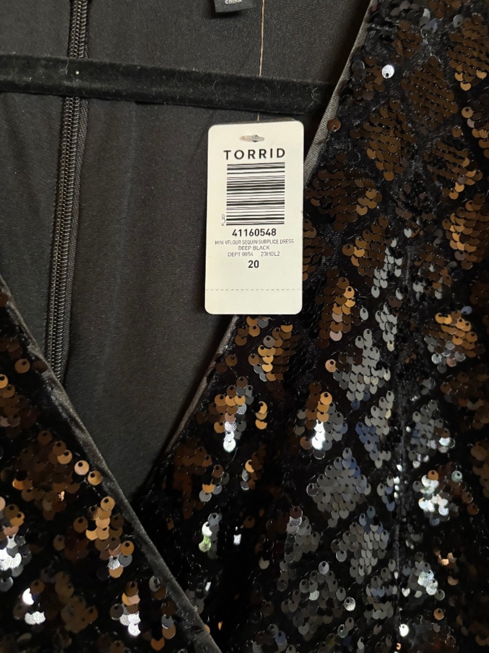 NET Torrid Mini Velour Sequin Surplice Dress Deep Black